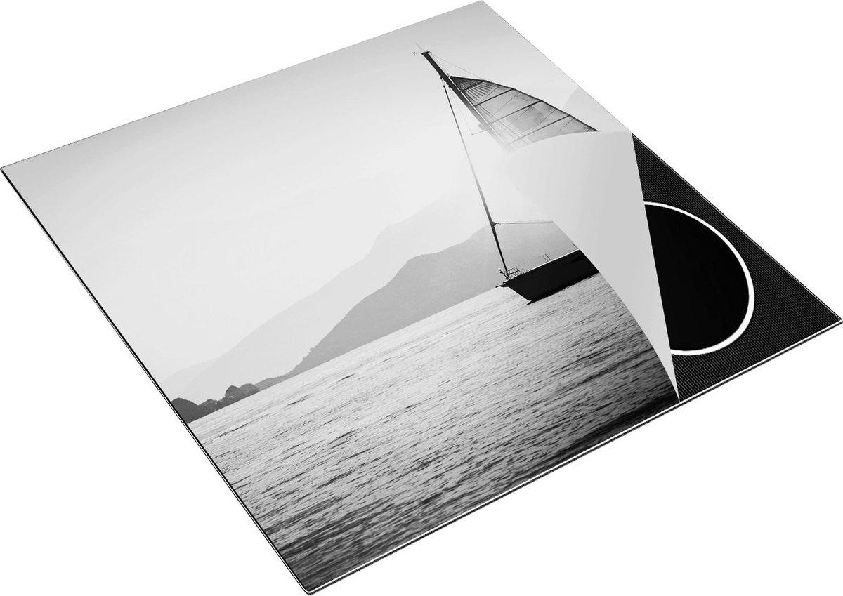 Chefcare Inductie Beschermer Zeilboot bij Zonsondergang - Zwart Wit - 78x78 cm - Afdekplaat Inductie - Kookplaat Beschermer - Inductie Mat
