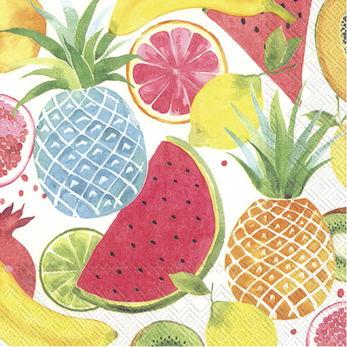 60x Tropische 3-laags servetten fruitig fruit 33 x 33 cm - Tropisch Hawaii thema