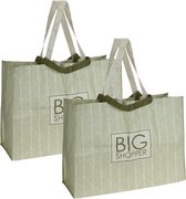 Set van 2x stuks extra grote boodschappen Shopper tas 70 x 48 cm groen - Met stevige hengsels