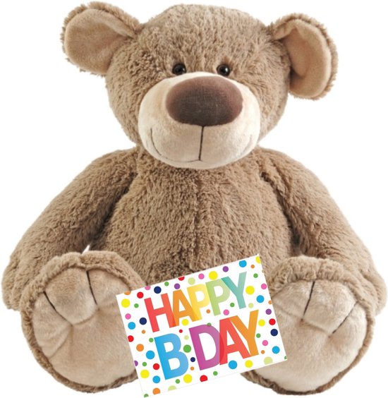 Pluche knuffel Happy Horse knuffelbeer 70 cm met A5-formaat Happy Birthday wenskaart