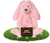 Verjaardag knuffel konijn 28 cm met gratis verjaardagskaart