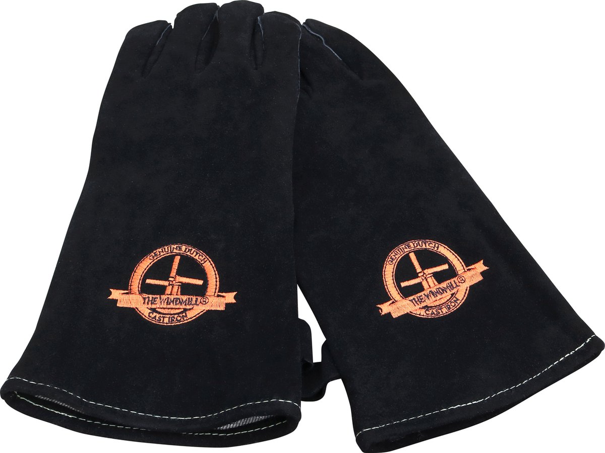 The Windmill lederen BBQ handschoenen - set van 2 stuks - zwart leer - kevlar gestikt