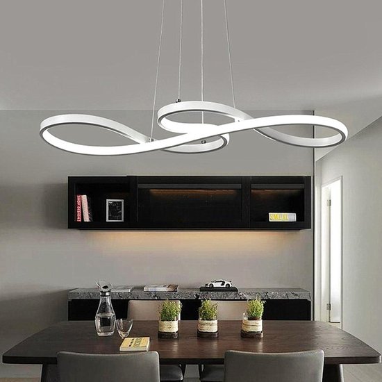 Moderne LED Kroonluchters Eettafel Eetkamer Hanglamp Dimbaar Met Afstandsbediening Plafondlampe Spiraal Acryl Lampenkap Design voor Keuken Kantoor Huiskamer Slaapkamer Versieren (Zwart, L120cm