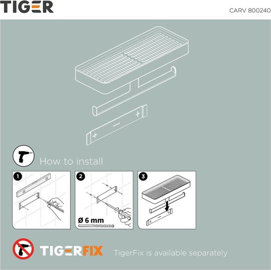 Instructies voor het monteren van een Tiger wc-rolhouder zonder boren.