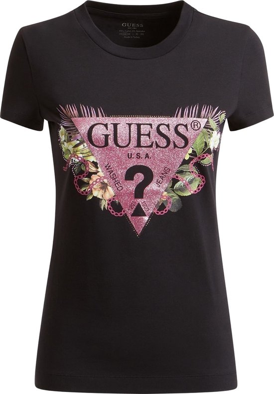 Guess - Maat XS - CN Floria Tee Dames T-Shirt - Zwart