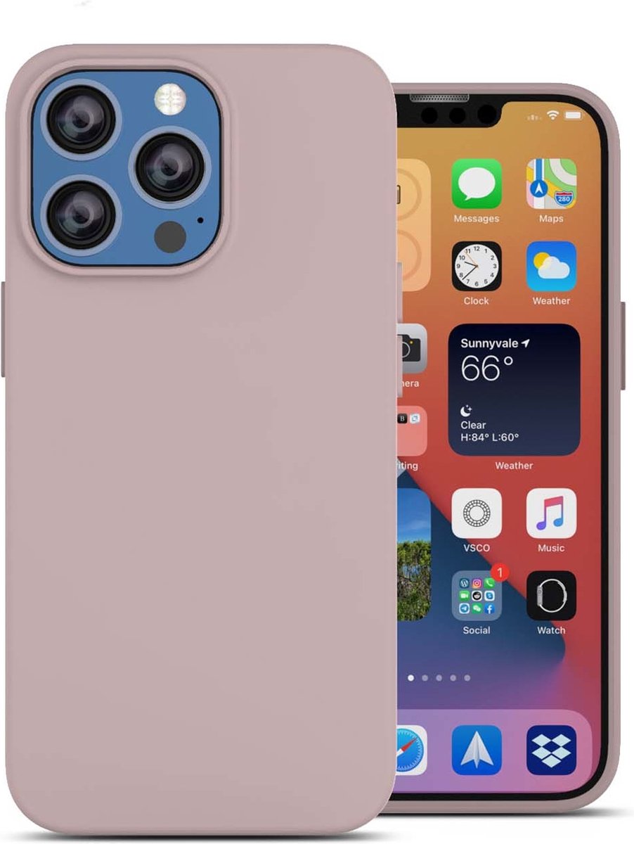 Hoesje Geschikt voor iPhone 13 Pro Max backcover liquid siliconen hoesje - Licht Roze