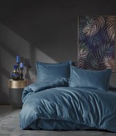 Parure de lit 2 personnes Elegant Stripe 200x220cm satin avec drap et 2 taies d'oreiller oxford bleu