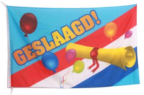 Vlag Geslaagd - Geslaagd versiering - Nederlandse vlag - Afgestudeerd - Graduated - 90 x 150 cm - Polyester - multicolor