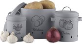Ensemble de 3 bocaux de conservation Navaris - Pour pommes de terre, oignons et ail - Boîtes de conservation en métal - Pour le stockage et la durée de conservation - Lavable au lave-vaisselle