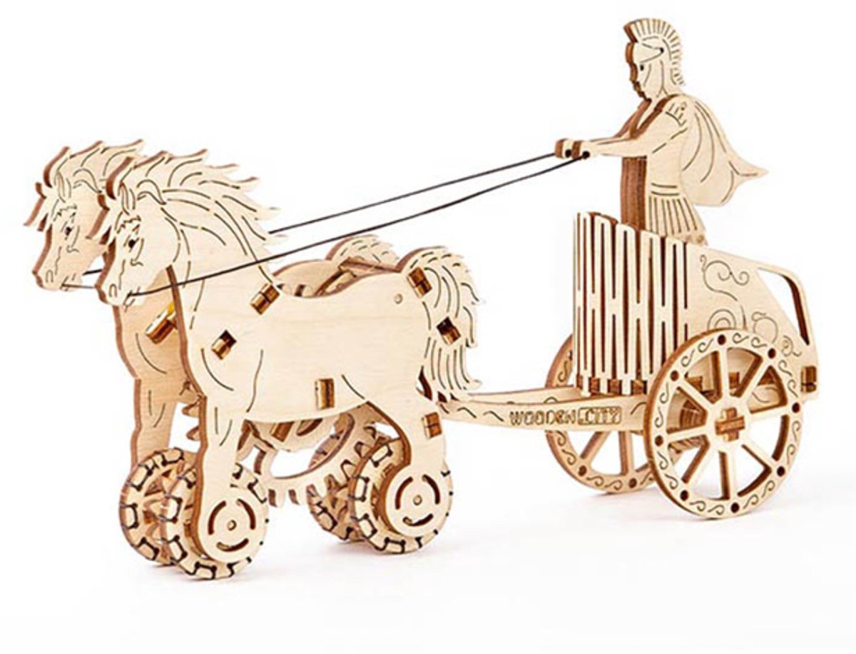 Wooden City modelbouwpakket Romeinse Strijdwagen hout - 130mm hoog x 220mm breed x 55mm diep - naturel kleur