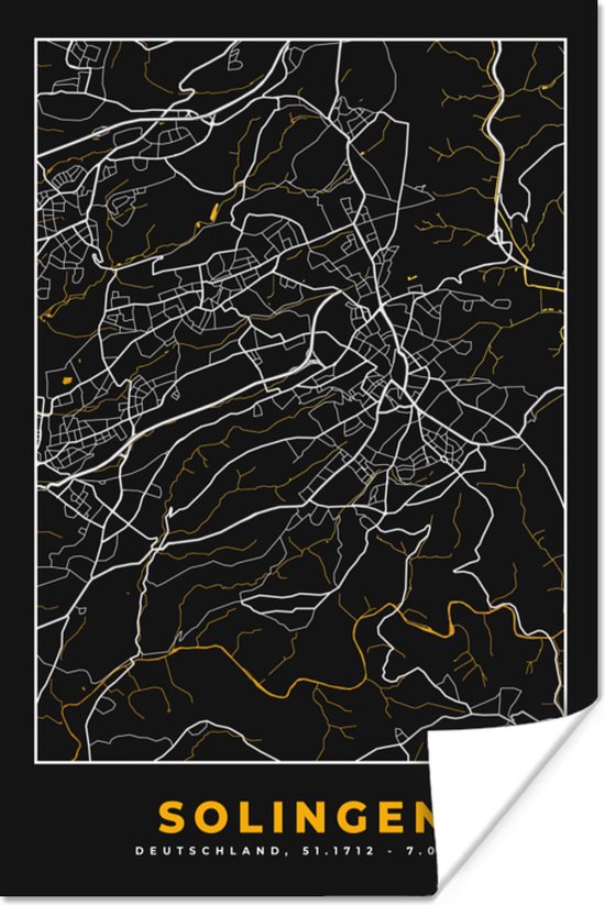 Poster Solingen - Goud - Stadskaart - Plattegrond - Duitsland - Kaart ...