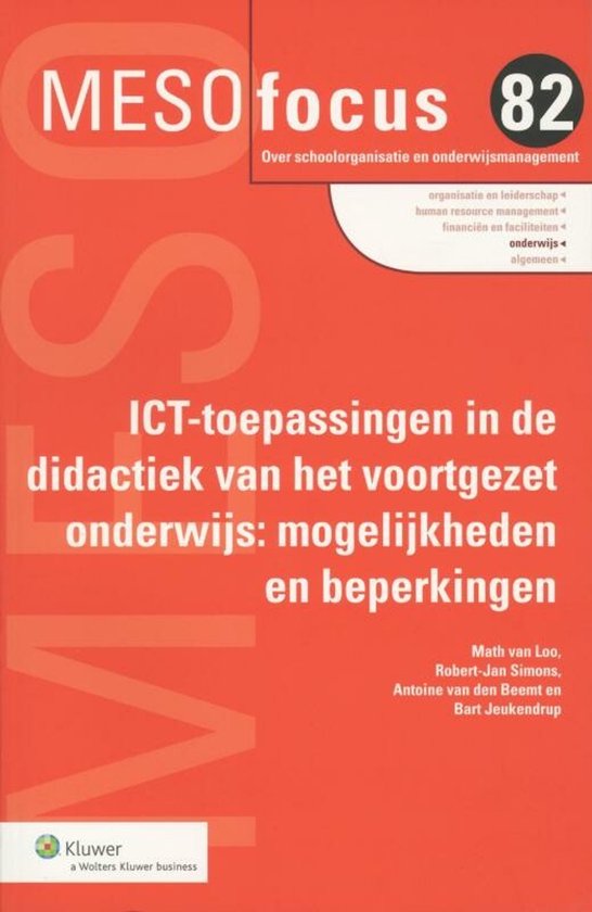 Boekcover MESOfocus 82: ICT-toepassingen in de didactiek van het voortgezet onderwijs: mogelijkheden en beperkingen. Rode achtergrond met witte tekst.