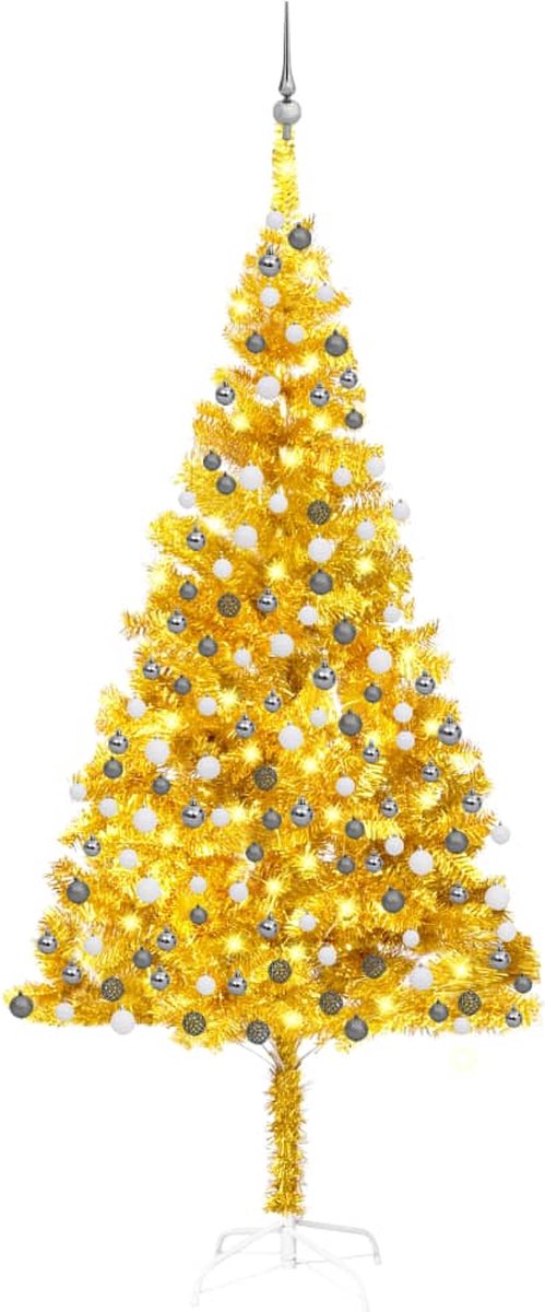 VidaLife Kunstkerstboom met LED's en kerstballen 240 cm PET goudkleurig