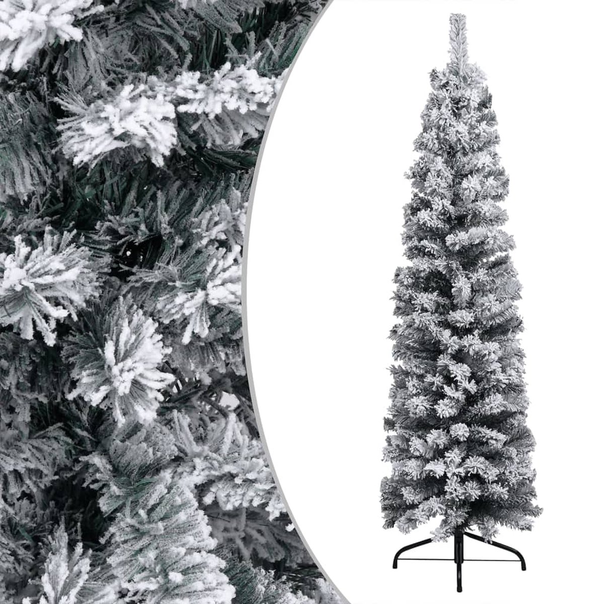 VidaLife Kerstboom met LED's en sneeuwvlokken smal 240 cm PVC groen