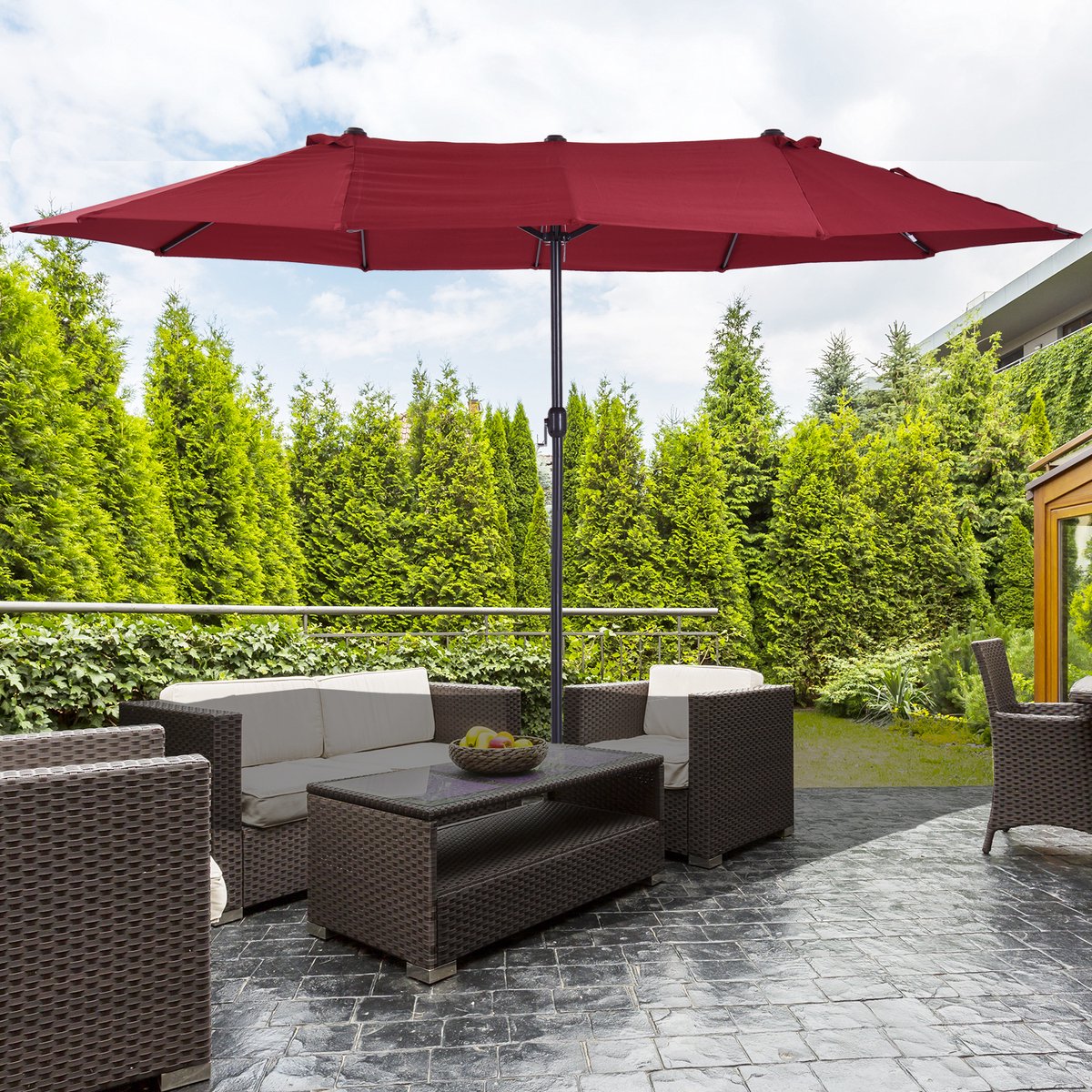 Terrasparasol - Marktparasol met dubbel zonnescherm - Windbestendig