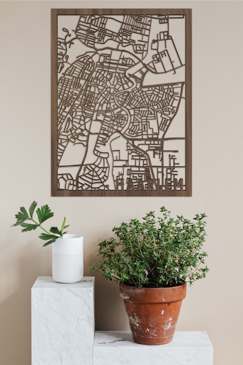 Houten Stadskaart Haarlem Notenhout 100x75cm Wanddecoratie Voor Aan De Muur City Shapes