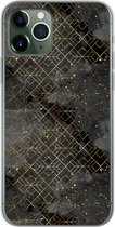 Geschikt voor iPhone 11 Pro hoesje - Marmer print - Zwart - Goud - Geometrie - Siliconen Telefoonhoesje