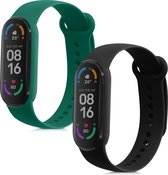 kwmobile 2x Bracelet pour Xiaomi Mi Smart Band 6 / Mi Band 6 / Band 5 - Bracelets de suivi de la condition physique en noir / vert foncé