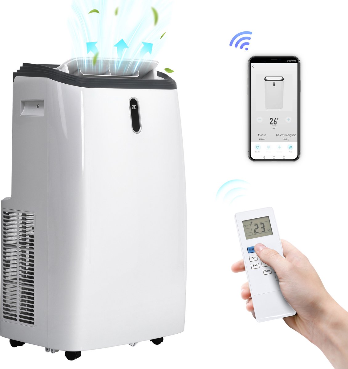 Mobiele airconditioner 12000BTU met afstandsbediening - APP-bediening (WiFi) - 4 in 1 mobiele airconditioner / ontvochtiger / ventilatie / koeling - 24-uurs timer - EEI A - tot 100 m³