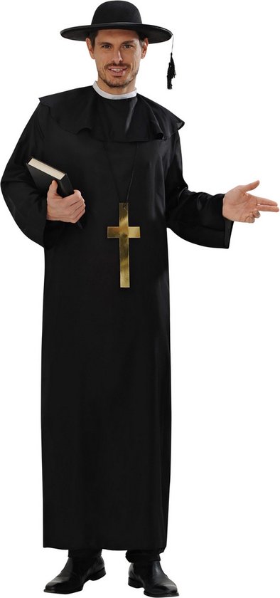 Widmann - Monnik & Pater & Priester Kostuum - Katholieke Priester - Man - Zwart - Medium - Carnavalskleding - Verkleedkleding