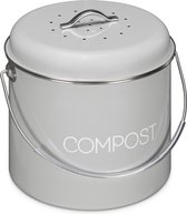 Navaris metalen compostbak 5L - Afvalbakje met 3x filter tegen vieze geuren - Prullenbak met deksel voor gft-afval - Compostemmer keuken - Grijs