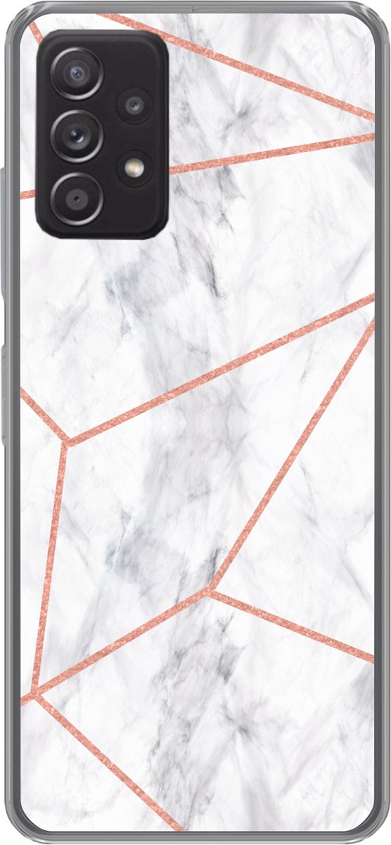 Telefoonhoesje Geschikt voor Samsung galaxy a73 hoesje - Marmer print - Rosé goud - Wit - Siliconen Telefoonhoesje Telefoonhoesje
