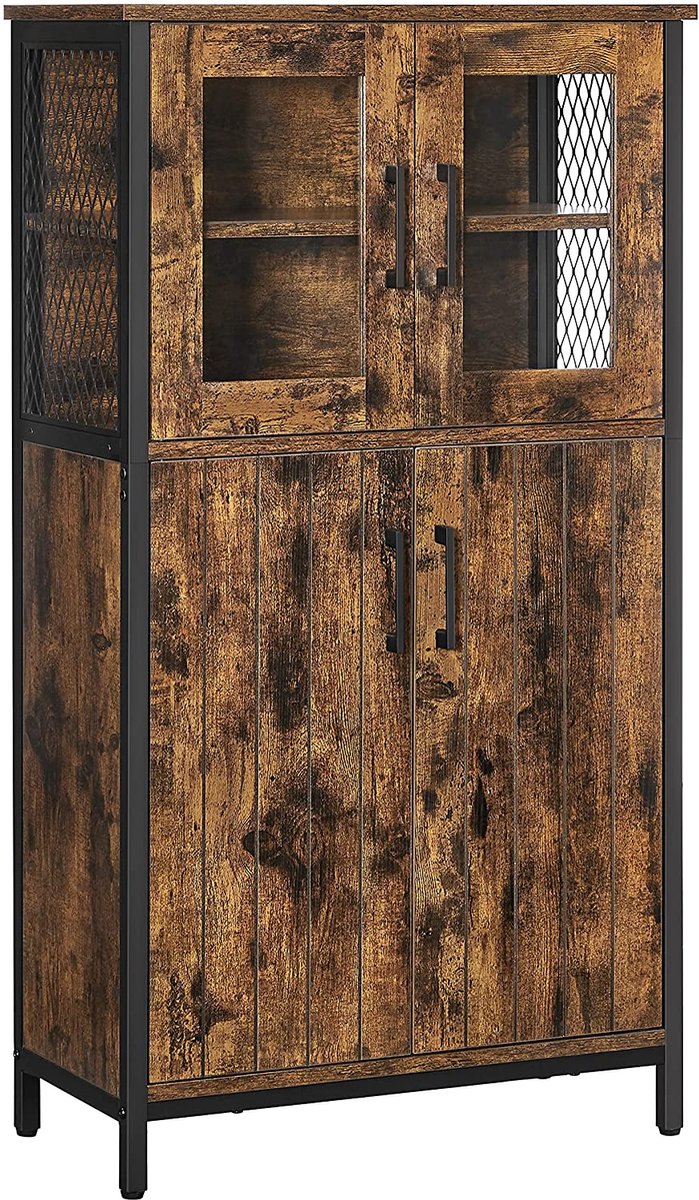 c90 - badkamermeubel - dressoir - opbergkast - verstelbare plank - stalen frame - voor woonkamer - keuken - industriële stijl - vintage bruin-zwart LSC260B01