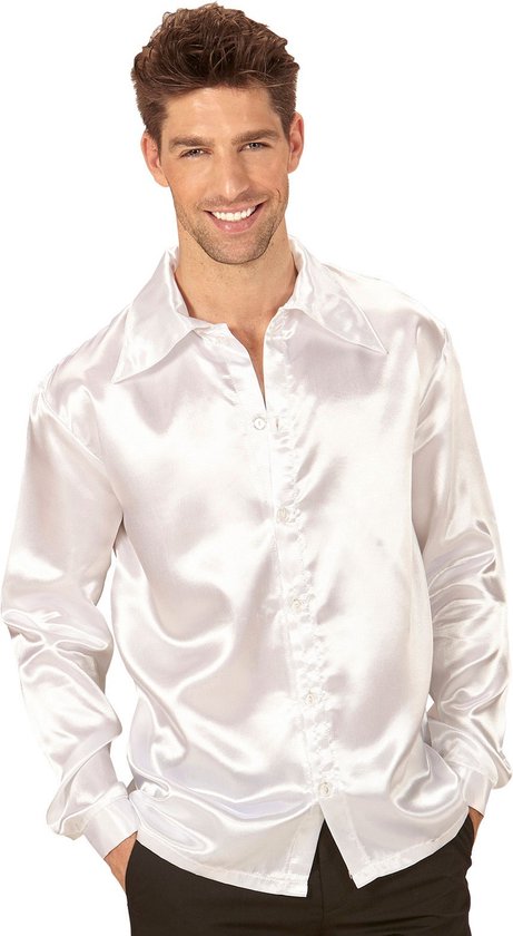 Witte satijnachtige blouse voor mannen - Volwassenen kostuums