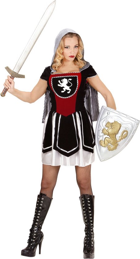 Widmann - Middeleeuwse & Renaissance Strijders Kostuum - Strijdbare Vrouwelijke Ridder Kostuum - Rood, Zwart - Small - Carnavalskleding - Verkleedkleding