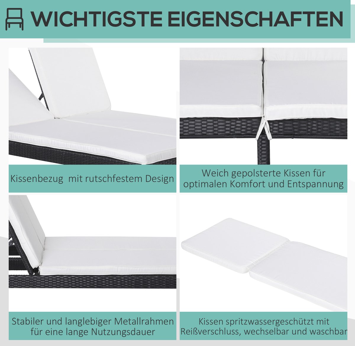 Outsunny ligbank voor buiten, inklapbaar, verstelbaar, met kussen, afmetingen 190 x 65 x 30 cm Outsunny ligbank voor buiten, inklapbaar, verstelbaar, met kussen, afmetingen 190 x 65 x 30 cm