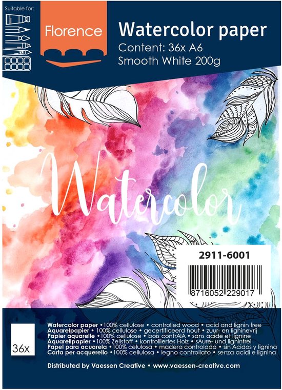 Paperfuel Aquarelpapierblok, wit, 300 g/m², 20 vellen, DIN A6, textuur, schetsboek voor aquarelschilderen, handlettering, penseelbelettering en ander knutselwerk