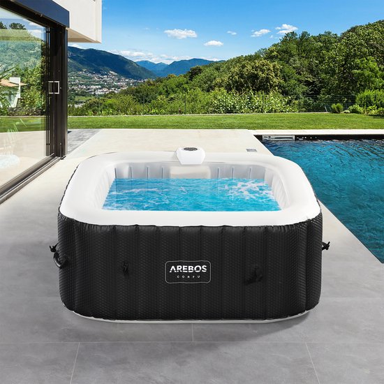 AREBOS in-outdoor whirlpool spa zwembad massage opblaasbaar vierkant met LED