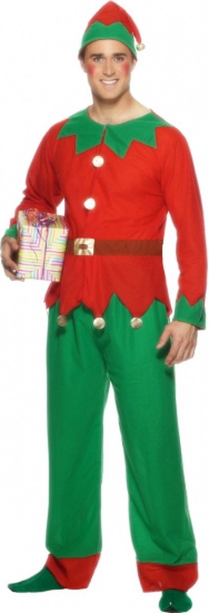 Smiffys Kerst verkleed Elf - pak/outfit - heren - groen/rood - polyester 52/54