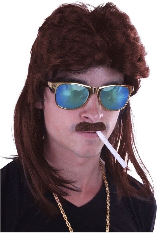 PartyXplosion New Kids pruik Maaskantje - Bruine carnavalspruik met matje