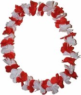 Toppers - Funny Fashion Hawaii krans slinger - kunststof - rood en wit - bloemenslinger