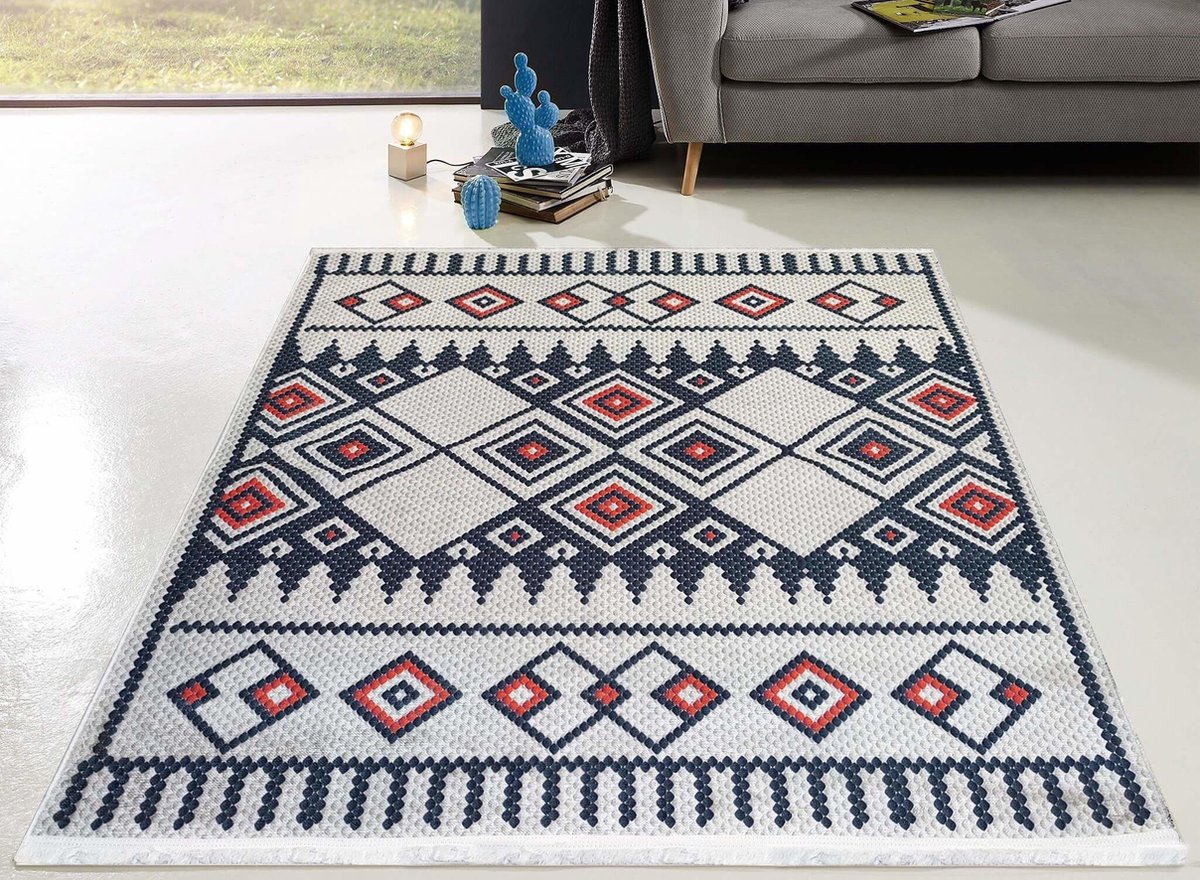 flycarpets Hana Wasbaar Vintage Vloerkleed - Antraciet / Rood / Creme - Laagpolig Tapijt Woonkamer - 160x230 cm