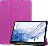 Case2go - Tablet hoes geschikt voor Samsung Galaxy Tab S8 (2022) - 11 inch - Flexibel TPU - Tri-Fold Book Case - Met pencil houder - Paars