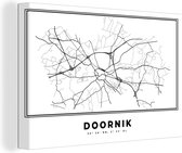 Canvas Schilderij Stadskaart – Zwart Wit - Kaart – Doornik – België – Plattegrond - 60x40 cm - Wanddecoratie