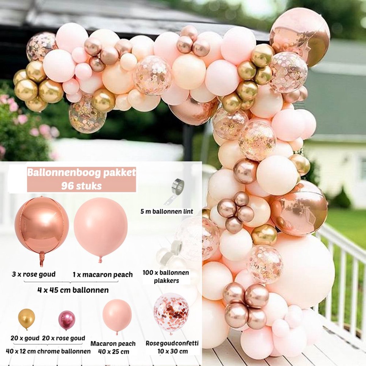 Ballonnenboog verjaardag versiering Babydouche - rose goud ballonnen - gold huwelijk - babyshower decoratie - 96 stuks — afbeelding 2