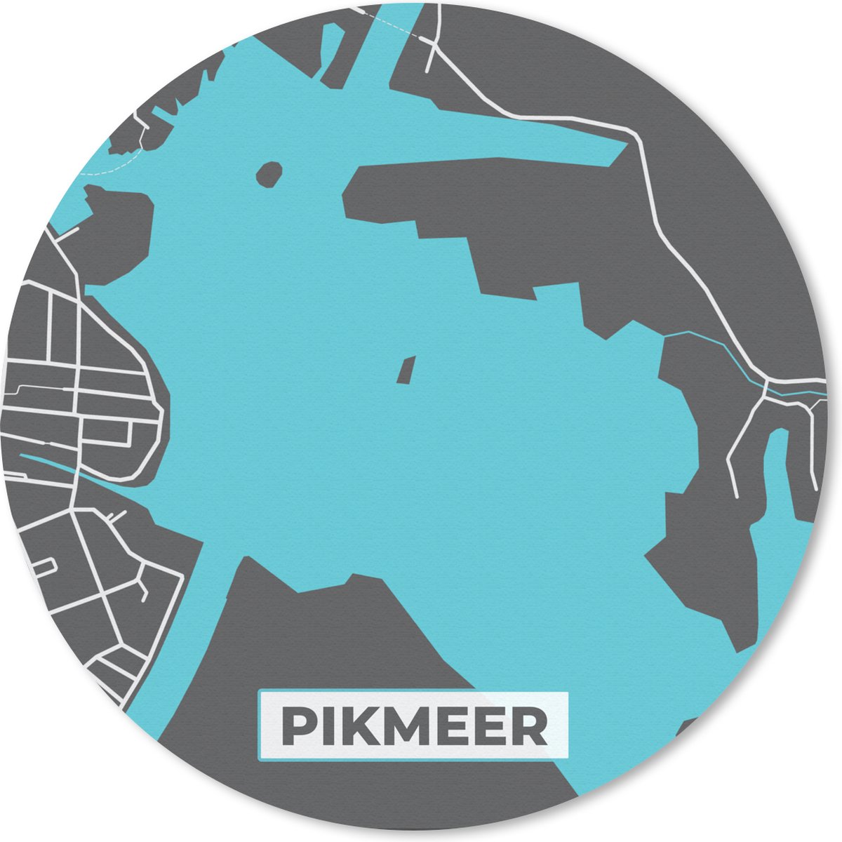 Muismat rond 50x50 cm - Mousepad Stadskaart - Plattegrond - Kaart - Water - Pikmeer - Ronde muismatten - Stadskaart