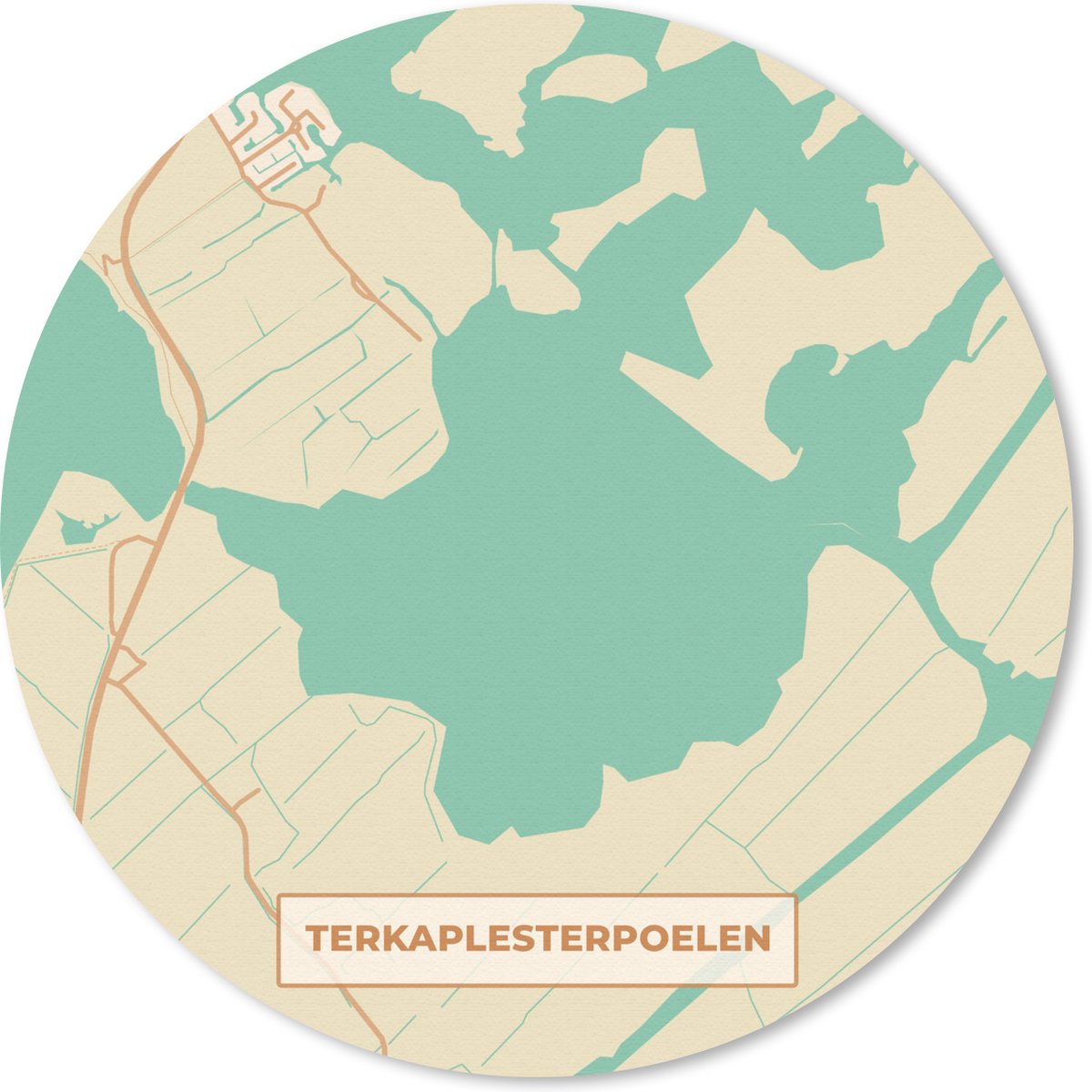 Muismat rond 40x40 cm - Mousepad Friesland - Terkaplesterpoelen - Kaart - Plattegrond - Stadskaart - Ronde muismatten - Stadskaart