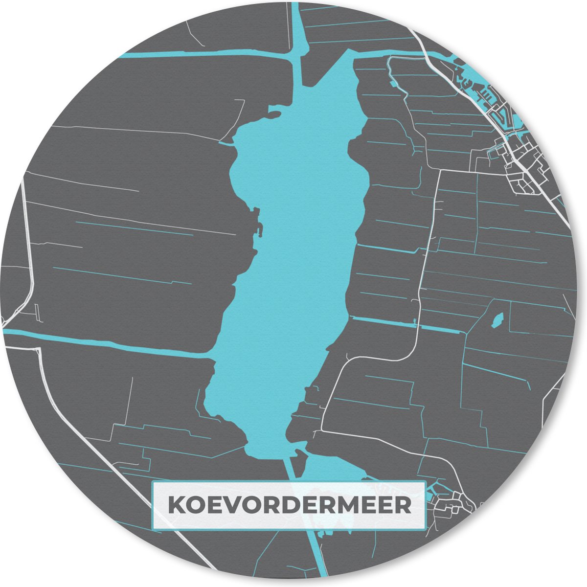 Muismat rond 40x40 cm - Mousepad Stadskaart - Plattegrond - Nederland - Water - Kaart - Koevordermeer - Ronde muismatten - Stadskaart