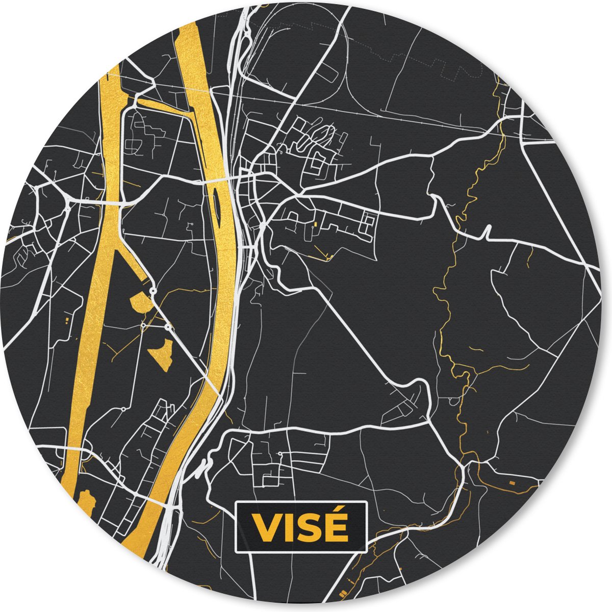 Muismat rond 30x30 cm - Mousepad Visé - Kaart - Stadskaart - Plattegrond - Black & gold - Ronde muismatten - Stadskaart