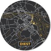 Muismat - Mousepad - Rond - Diest - Kaart - Plattegrond - Goud - Stadskaart - 40x40 cm - Ronde muismat
