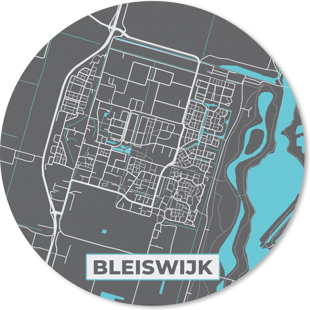 Muismat - Mousepad - Rond - Bleiswijk - Blauw - Stadskaarten - Kaart - Plattegrond - 40x40 cm - Ronde muismat