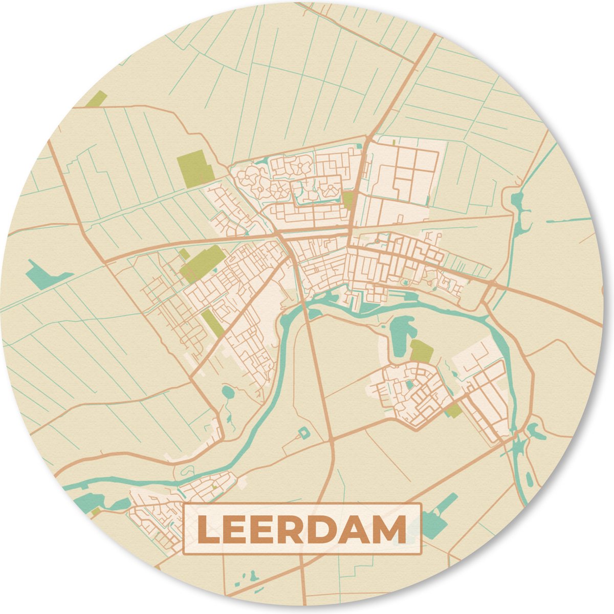 Muismat rond 50x50 cm - Mousepad Leerdam - Stadskaart - Kaart - Plattegrond - Ronde muismatten - Stadskaart
