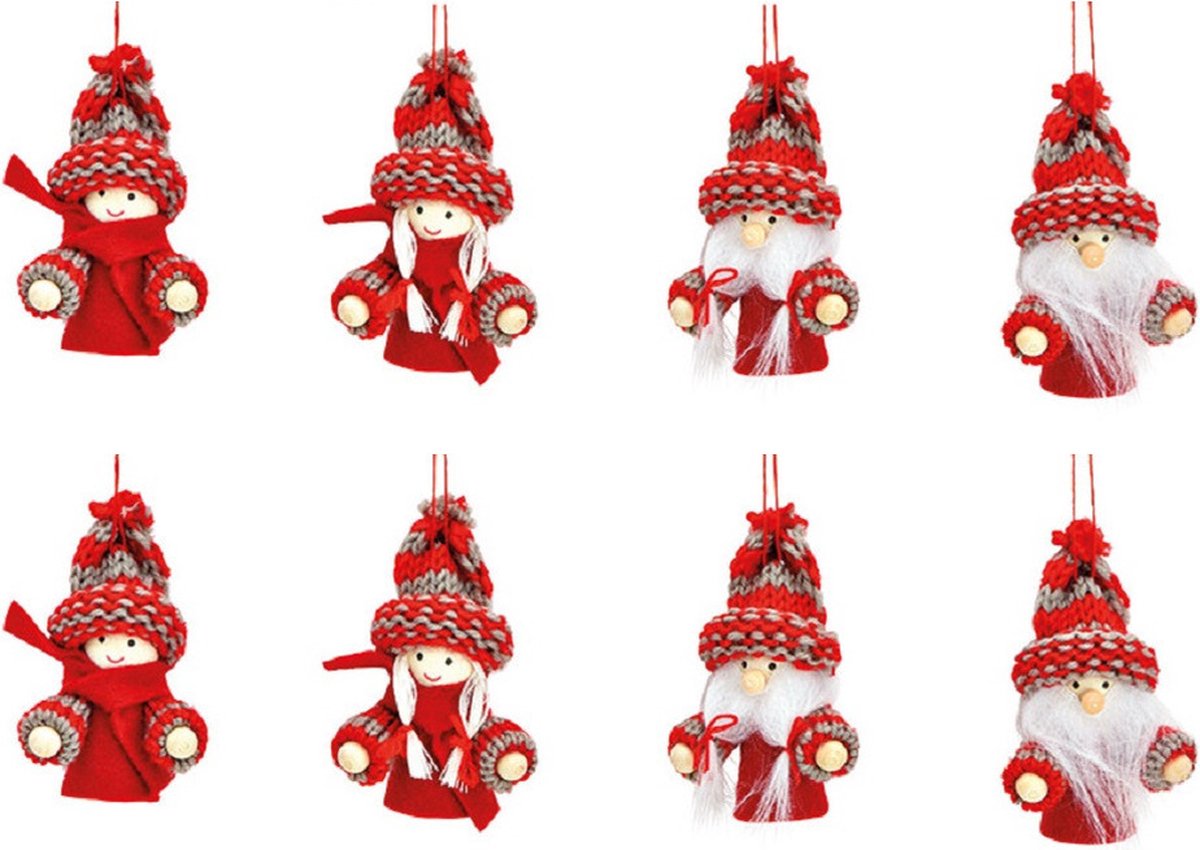 G. Wurm 8x stuks kunststof kersthangers kerstmannetjes 8 cm kerstornamenten - Kerstversiering ornamenten/kerstboomversiering Rood