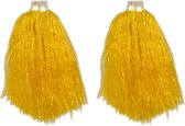 4x Stuks cheerball/pompom geel met ringgreep 33 cm - Cheerleader verkleed accessoires