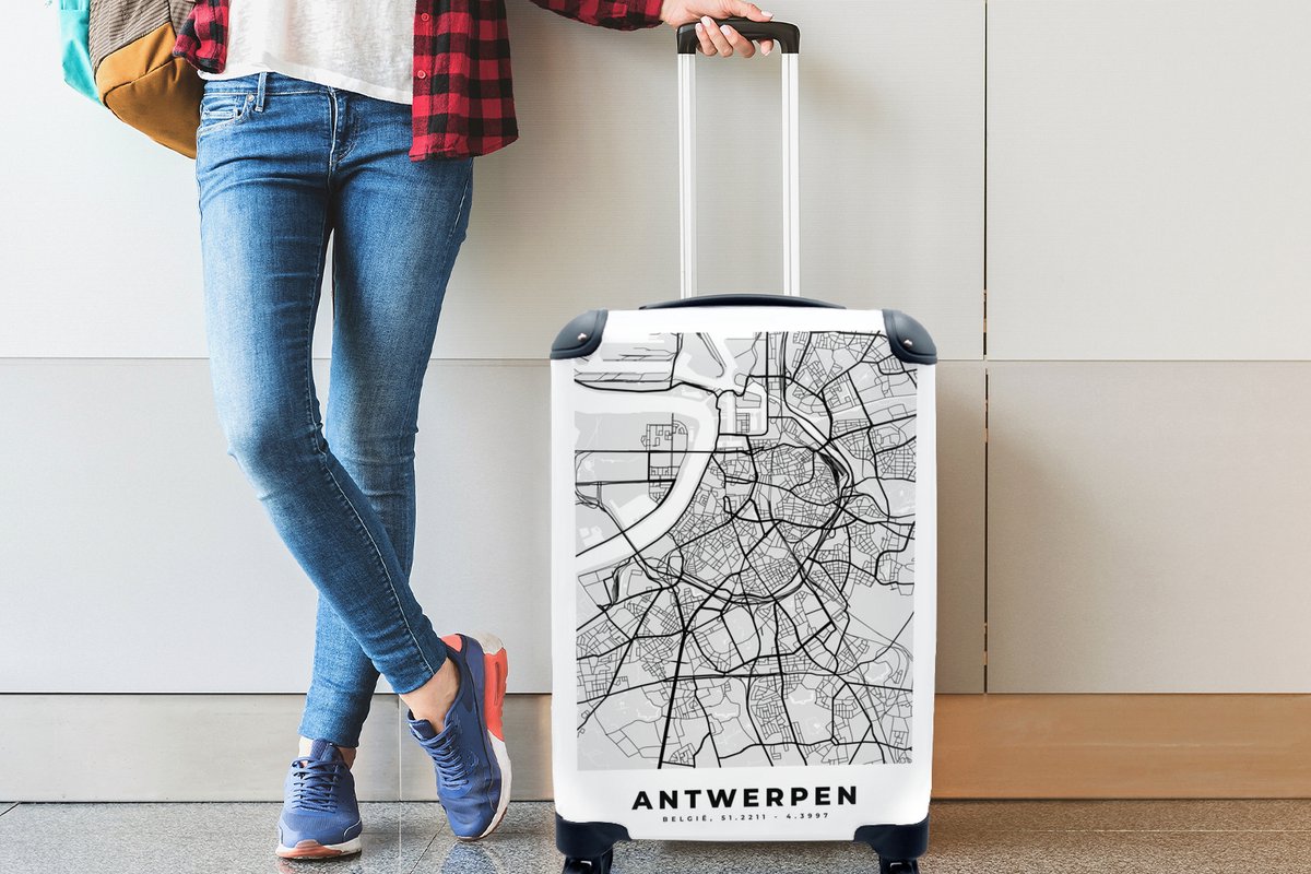 MuchoWow® Koffer - Zwart Wit – België – Plattegrond – Stadskaart – Kaart –  Antwerpen -... | bol.com