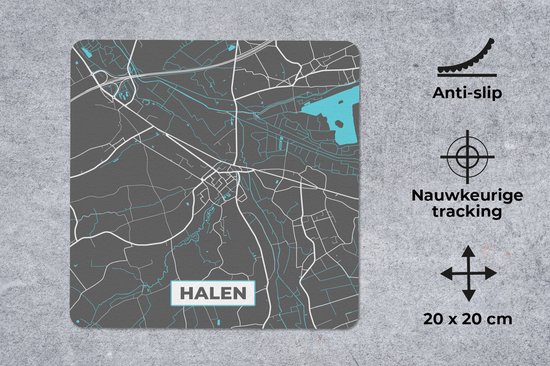 Muismat Klein - Plattegrond – Halen – Blauw – Stadskaart - Kaart - 20x20 cm